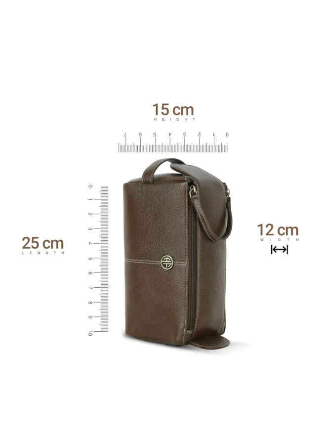 HAMMONDS FLYCATCHER  Genuine Leather Toiletry Bag for Men and Women - Travel Organizer Pouch, Shaving Kit Bag for Men, Cosmetic Organizer Bag, Toiletry Pouch for Men with Multiple Pockets - TC4005 Brushwood  | Best Price UAE